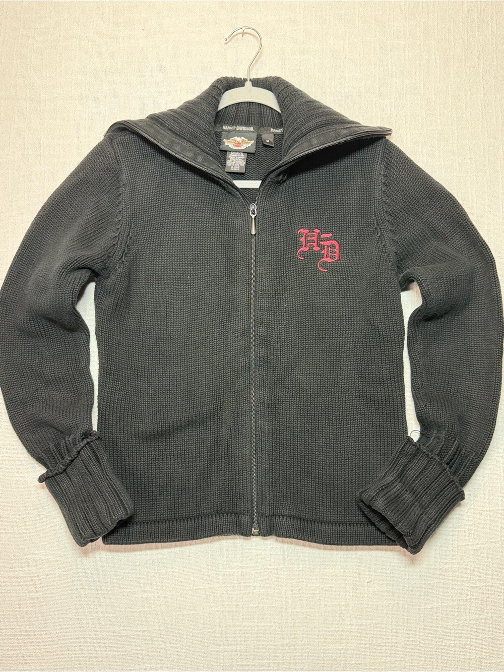 Harley-Davidson womans Black Zip-Up Knit Jacket with red Logo size medium